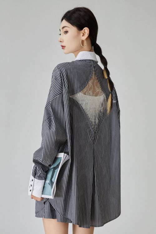 Striped Long-Sleeve Shirt / Mini Skirt