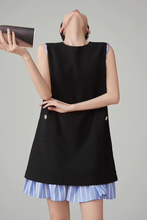 Striped Patchwork Sleeveless Vest Dress