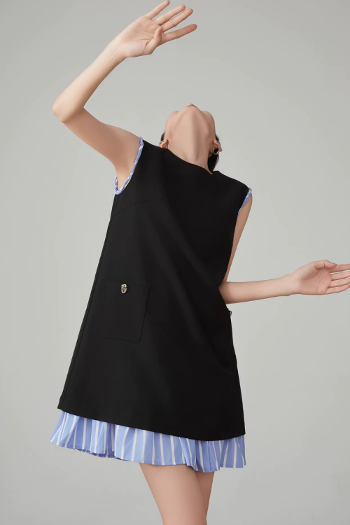 Striped Patchwork Sleeveless Vest Dress