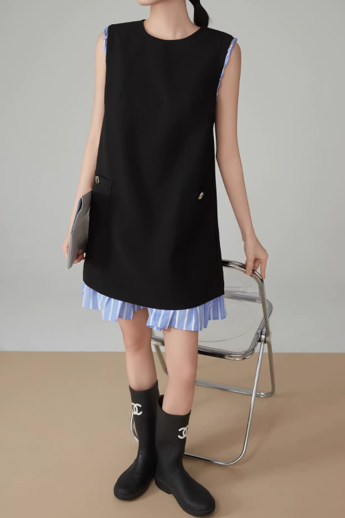 Striped Patchwork Sleeveless Vest Dress