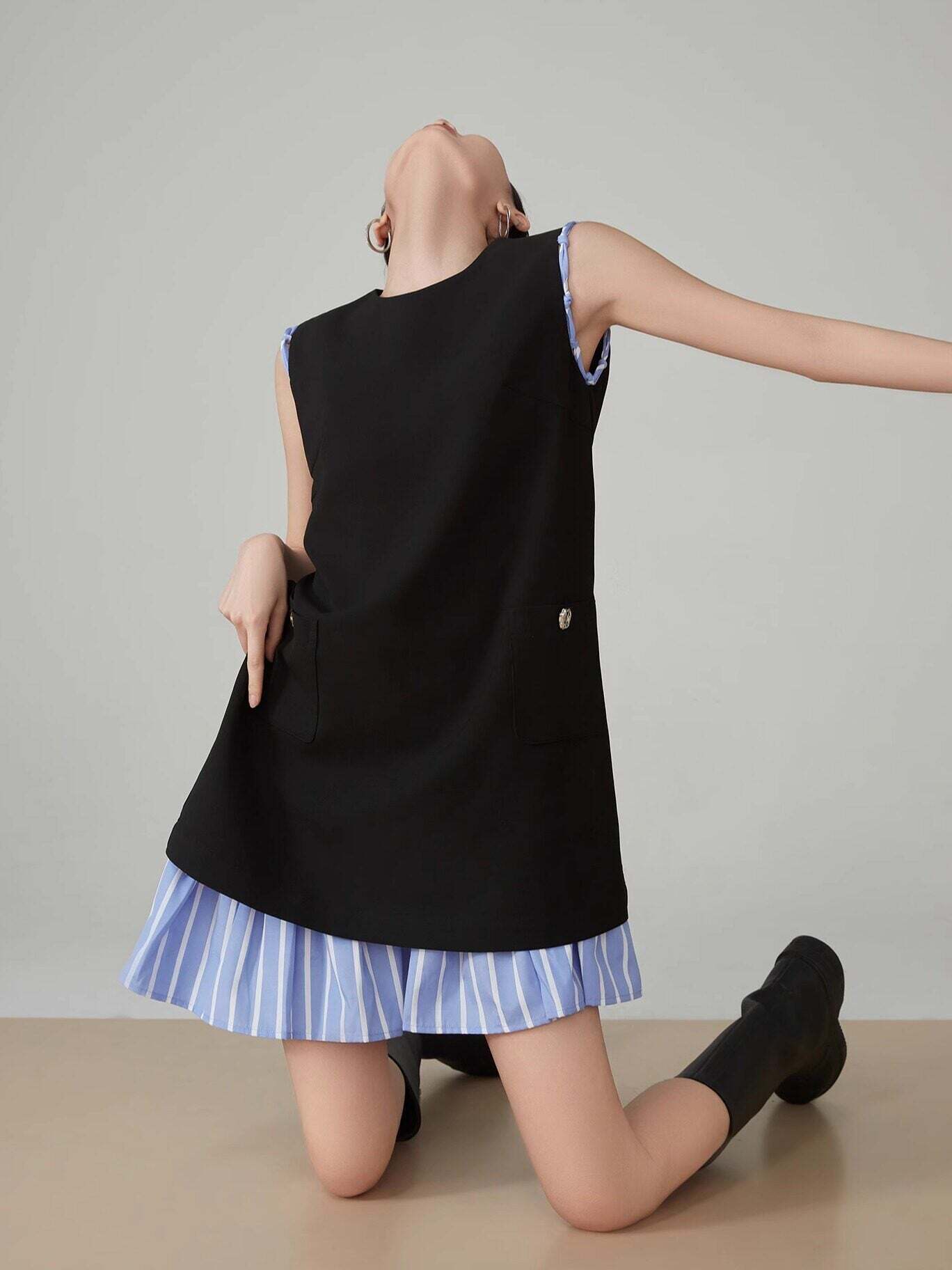 Striped Patchwork Sleeveless Vest Dress Striped Patchwork Sleeveless Vest Dress