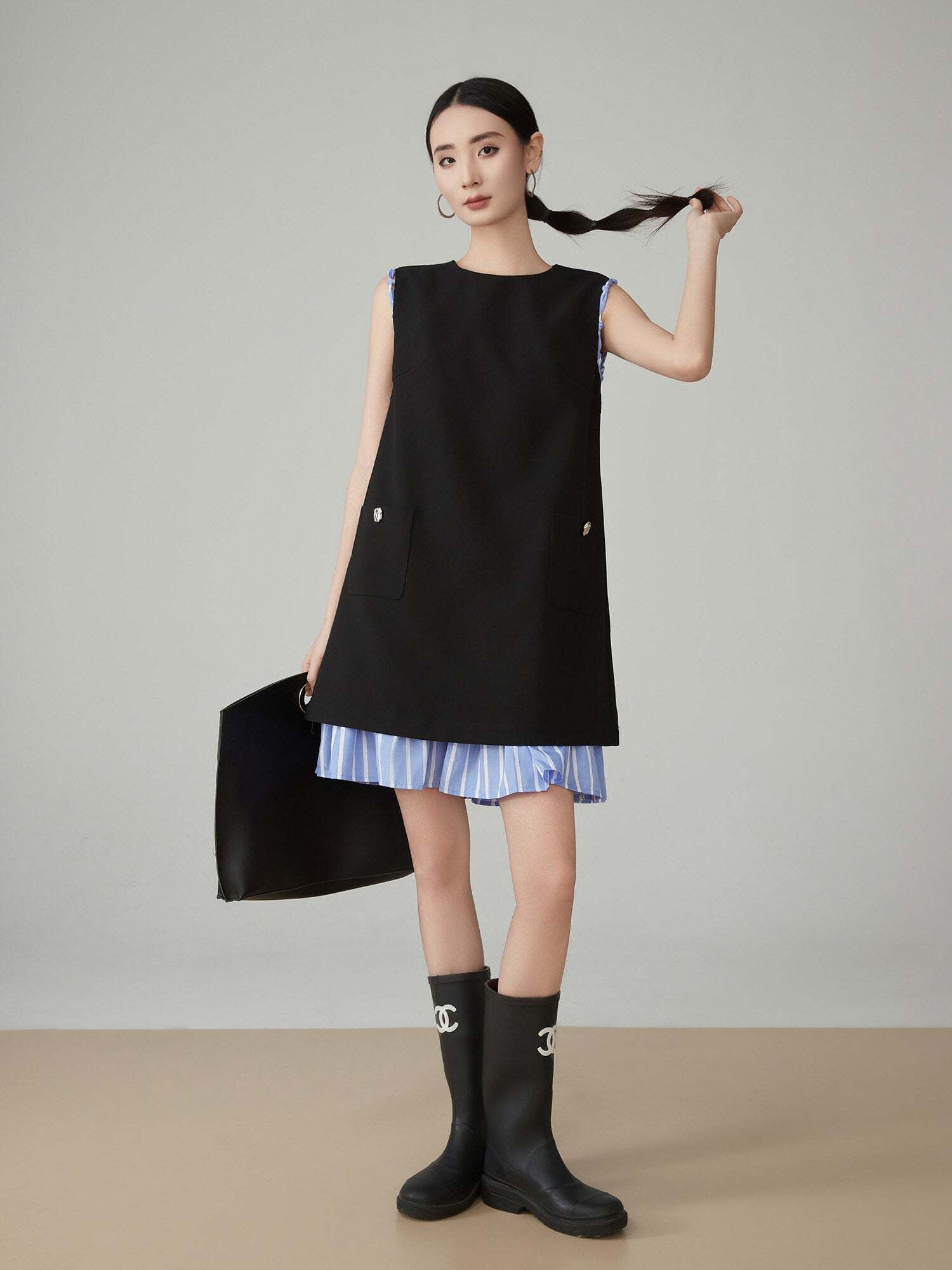 Striped Patchwork Sleeveless Vest Dress Striped Patchwork Sleeveless Vest Dress