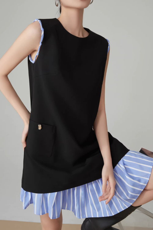 Striped Patchwork Sleeveless Vest Dress