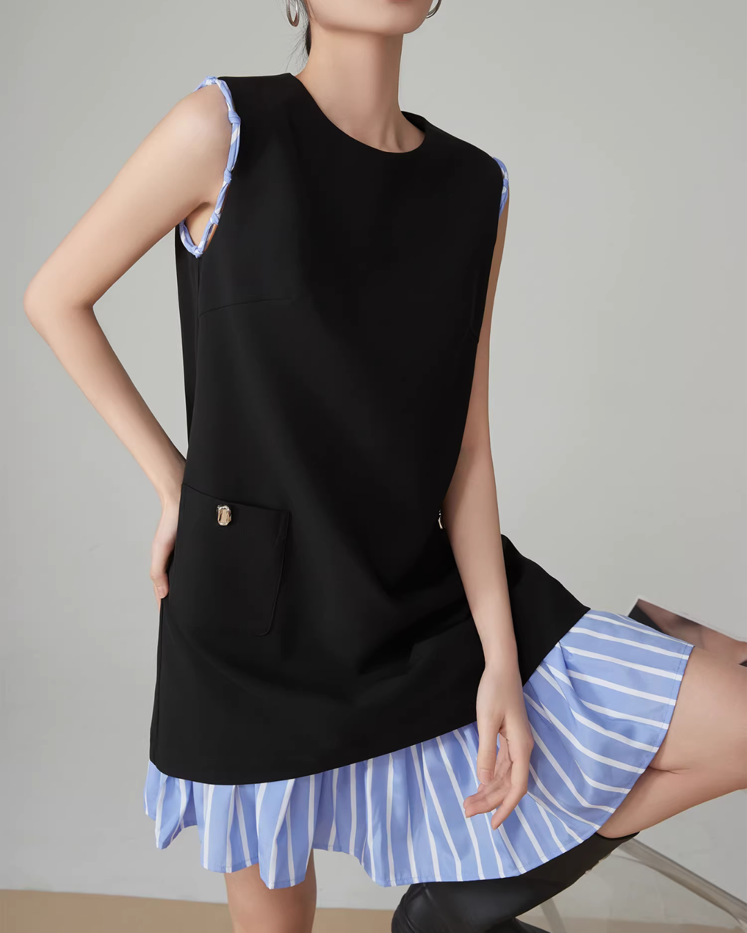 Striped Patchwork Sleeveless Vest Dress Striped Patchwork Sleeveless Vest Dress