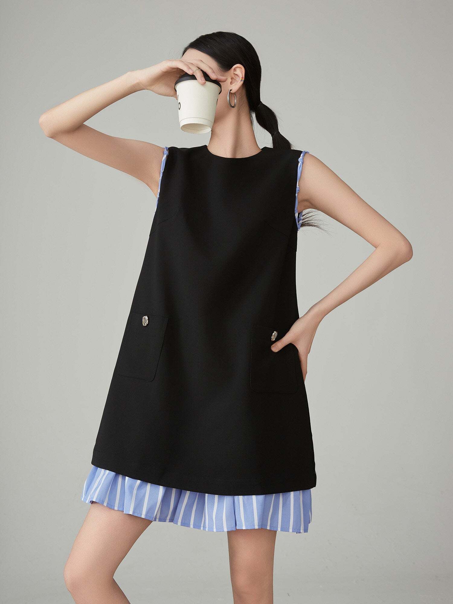 Striped Patchwork Sleeveless Vest Dress