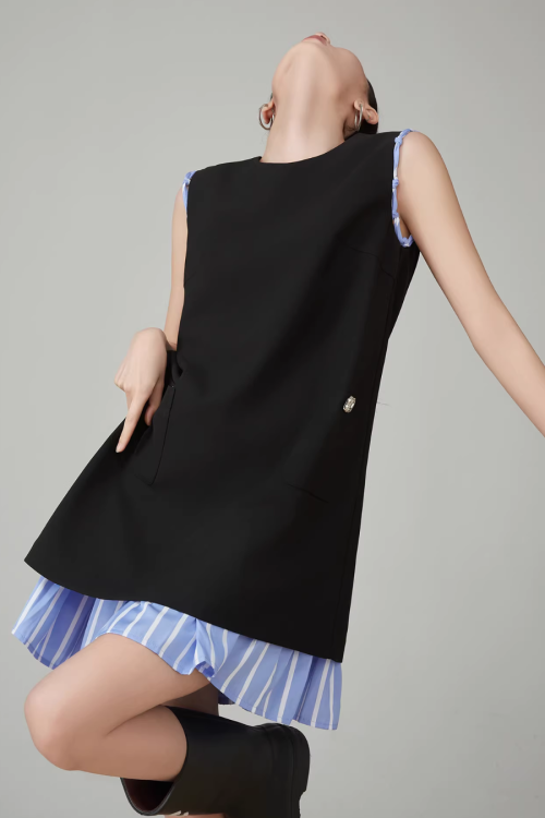 Striped Patchwork Sleeveless Vest Dress