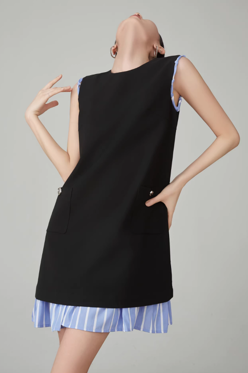 Striped Patchwork Sleeveless Vest Dress