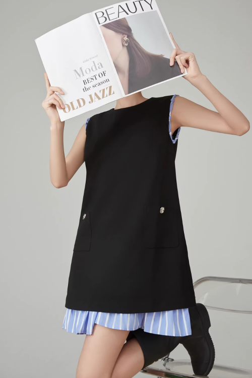 Striped Patchwork Sleeveless Vest Dress