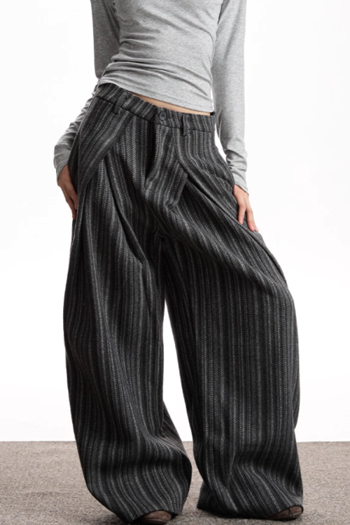 Striped Wool Casual Pants