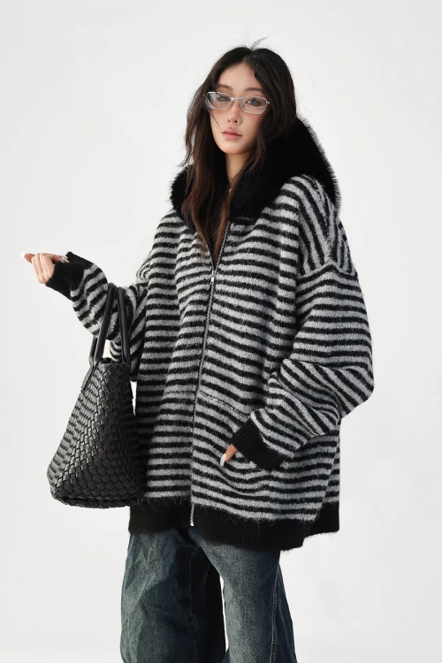 Striped Wool Loose Hoodie