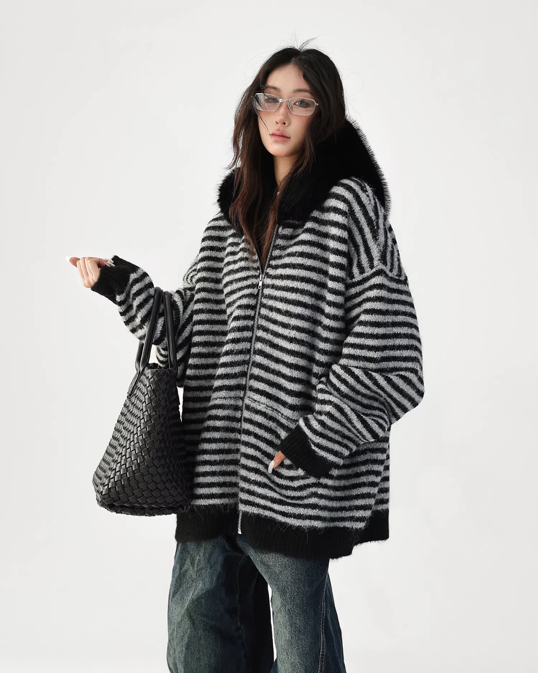 Striped Wool Loose Hoodie Striped Wool Loose Hoodie