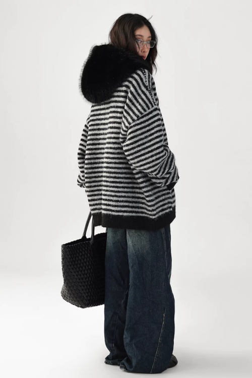Striped Wool Loose Hoodie