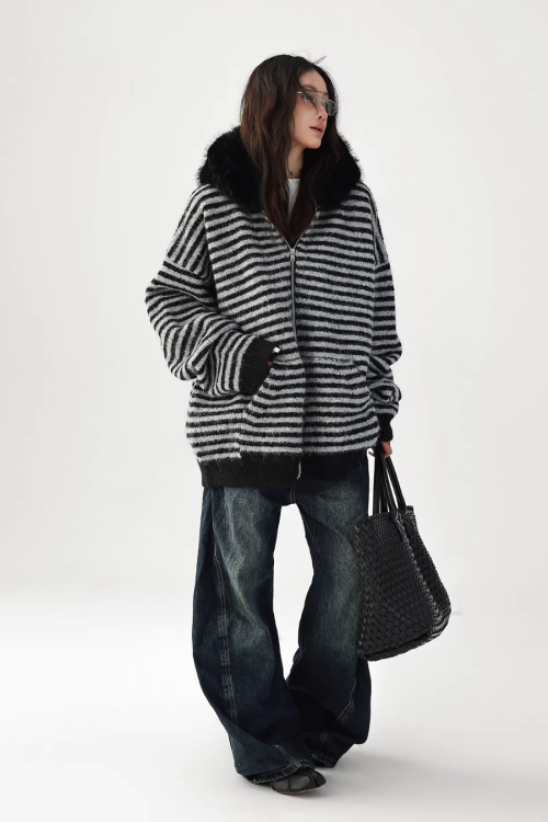 Striped Wool Loose Hoodie