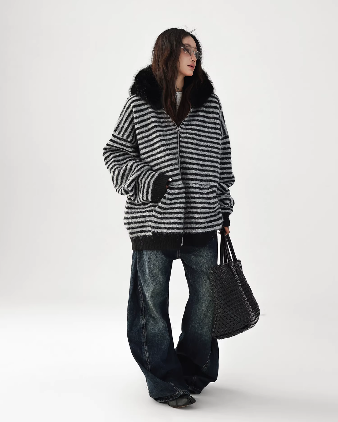 Striped Wool Loose Hoodie Striped Wool Loose Hoodie