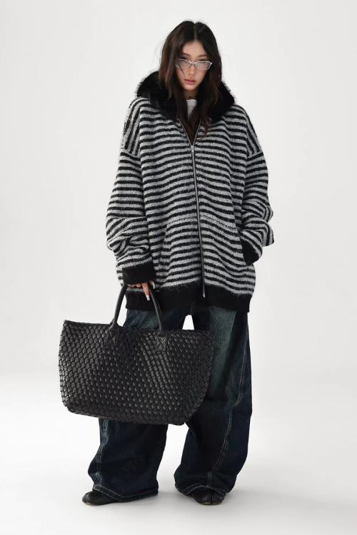Striped Wool Loose Hoodie