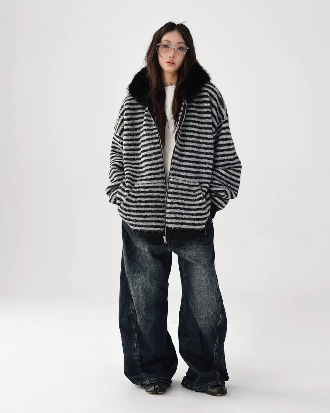 Striped Wool Loose Hoodie Striped Wool Loose Hoodie