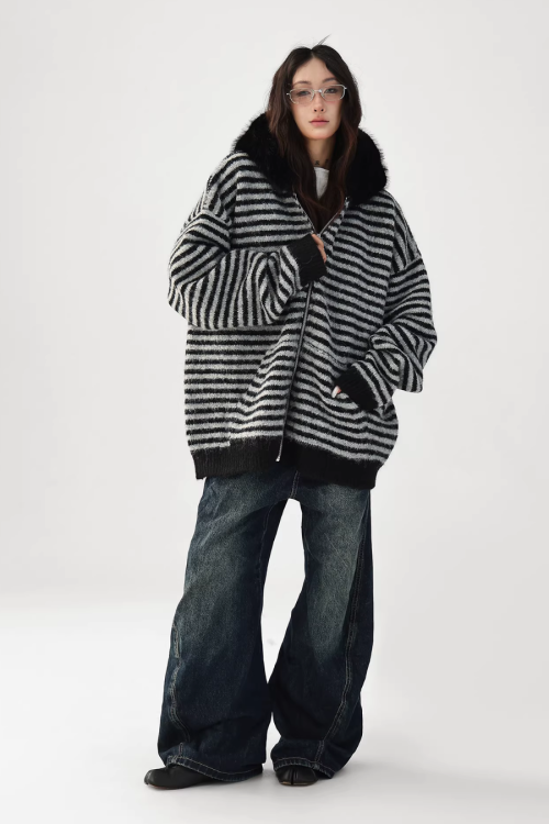 Striped Wool Loose Hoodie
