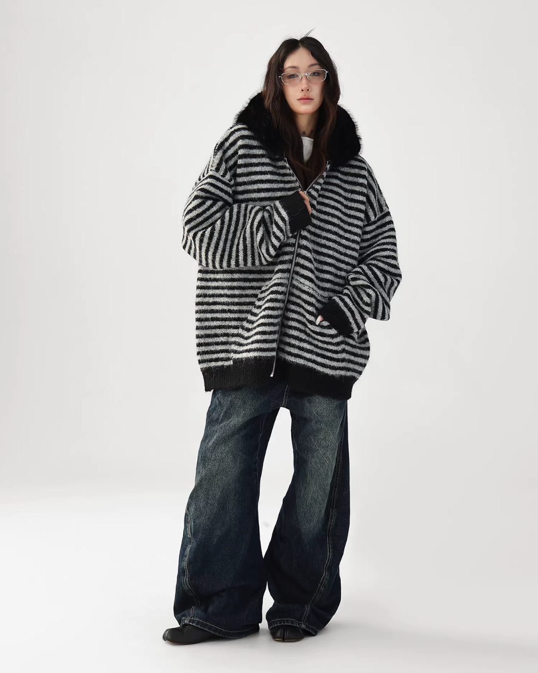 Striped Wool Loose Hoodie Striped Wool Loose Hoodie