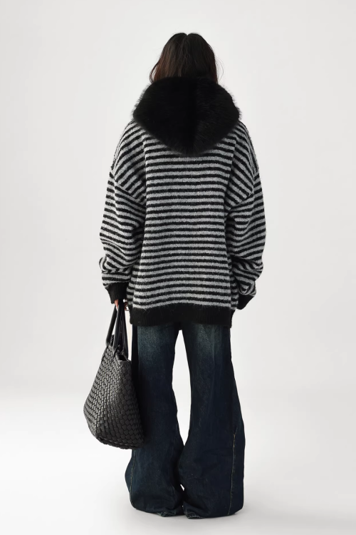 Striped Wool Loose Hoodie