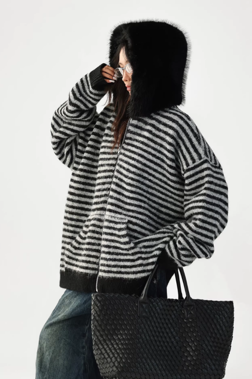 Striped Wool Loose Hoodie