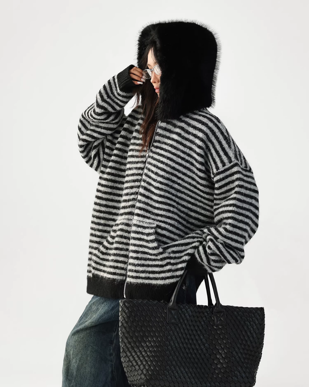 Striped Wool Loose Hoodie Striped Wool Loose Hoodie