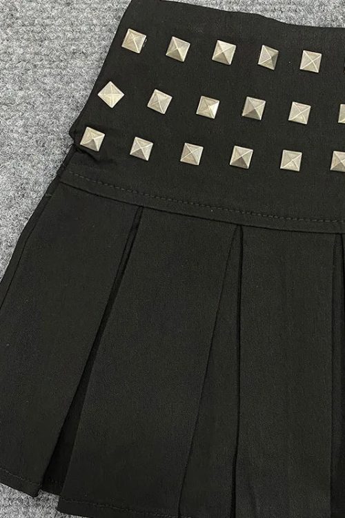Studded Pleated Micro Skirt