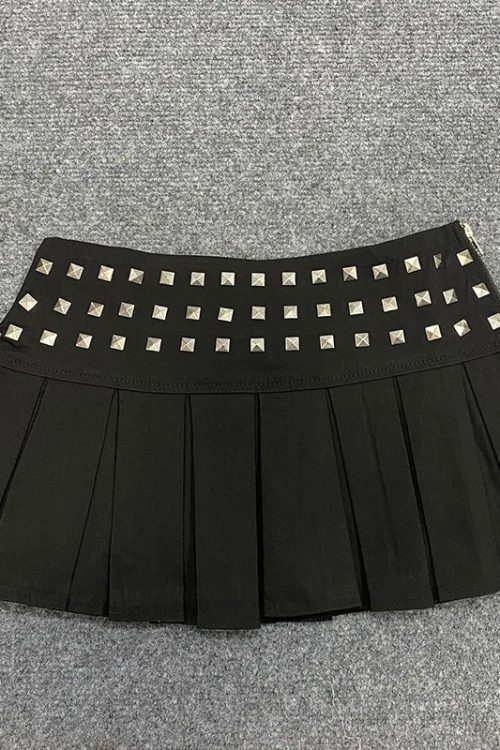 Studded Pleated Micro Skirt