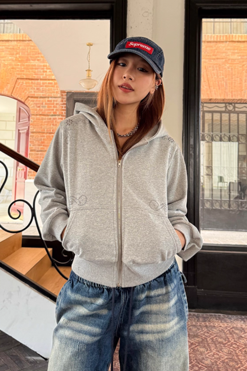 Studded Zip Up Hoodie