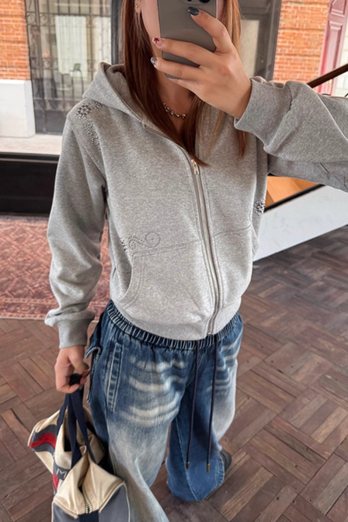 Studded Zip Up Hoodie