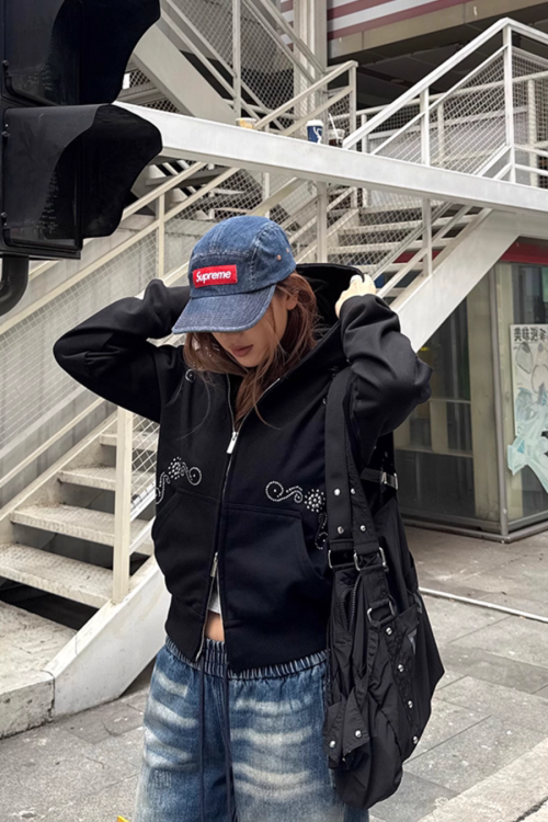 Studded Zip Up Hoodie