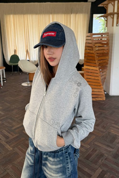 Studded Zip Up Hoodie