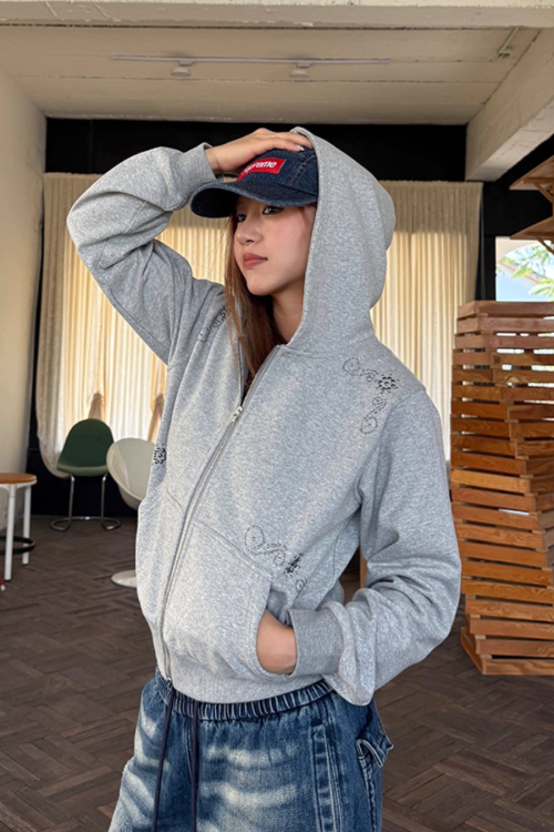 Studded Zip Up Hoodie