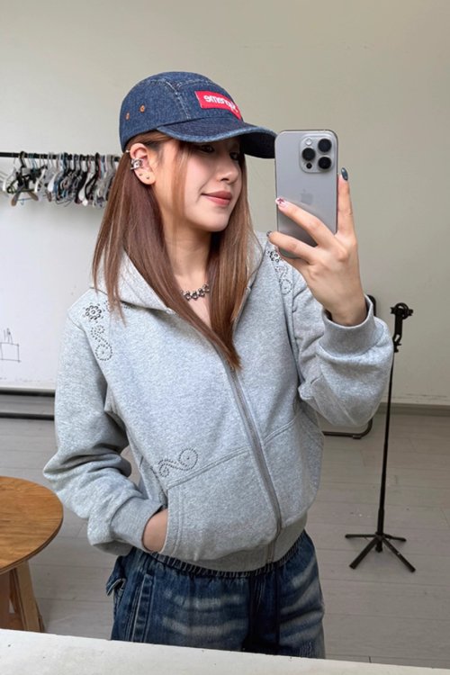 Studded Zip Up Hoodie