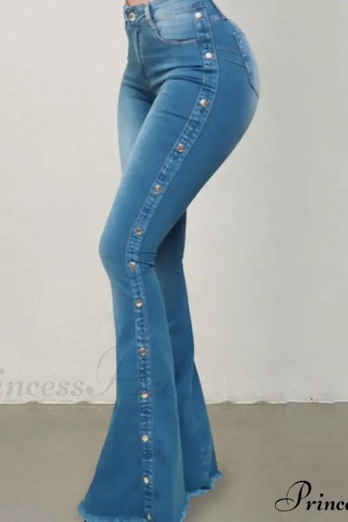 Stylish Flare Control Tummy Skin-Touch Skinny Women Wide Leg Flare Denim Trousers Jeans