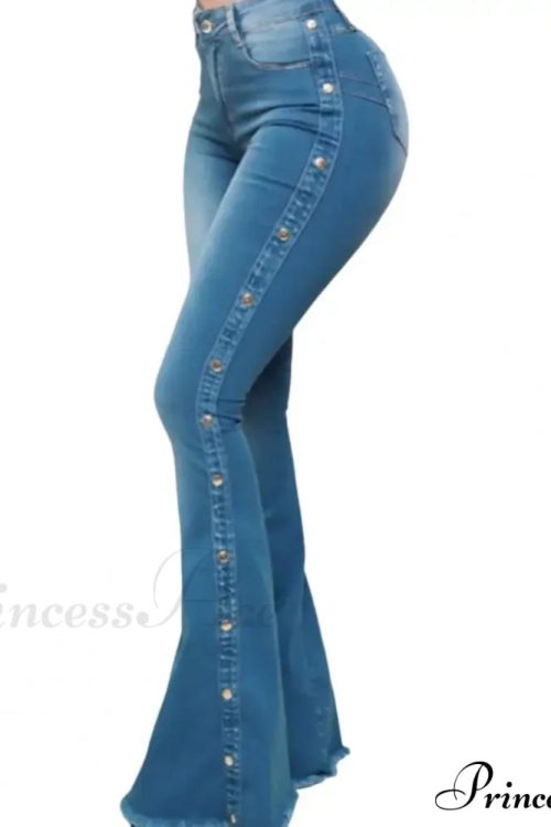 Stylish Flare Control Tummy Skin-Touch Skinny Women Wide Leg Flare Denim Trousers Jeans