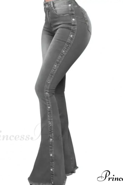 Stylish Flare Control Tummy Skin-Touch Skinny Women Wide Leg Flare Denim Trousers Jeans