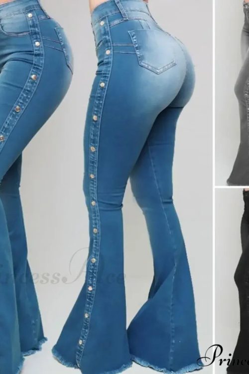 Stylish Flare Control Tummy Skin-Touch Skinny Women Wide Leg Flare Denim Trousers Jeans