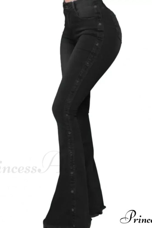 Stylish Flare Control Tummy Skin-Touch Skinny Women Wide Leg Flare Denim Trousers Jeans