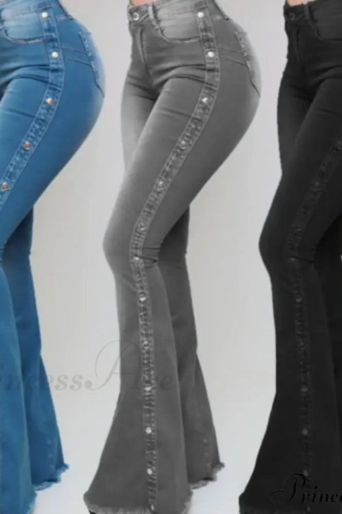 Stylish Flare Control Tummy Skin-Touch Skinny Women Wide Leg Flare Denim Trousers Jeans