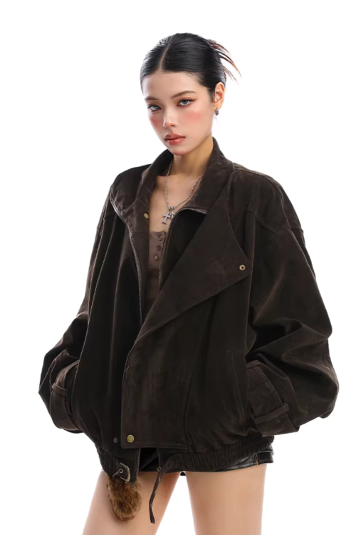 Suede Fleece Stand Collar Jacket