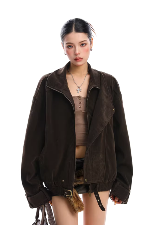 Suede Fleece Stand Collar Jacket