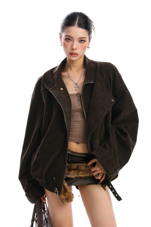 Suede Fleece Stand Collar Jacket