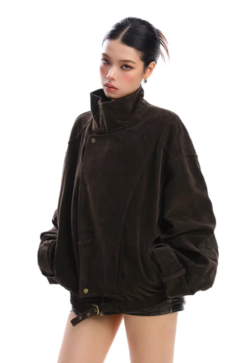 Suede Fleece Stand Collar Jacket