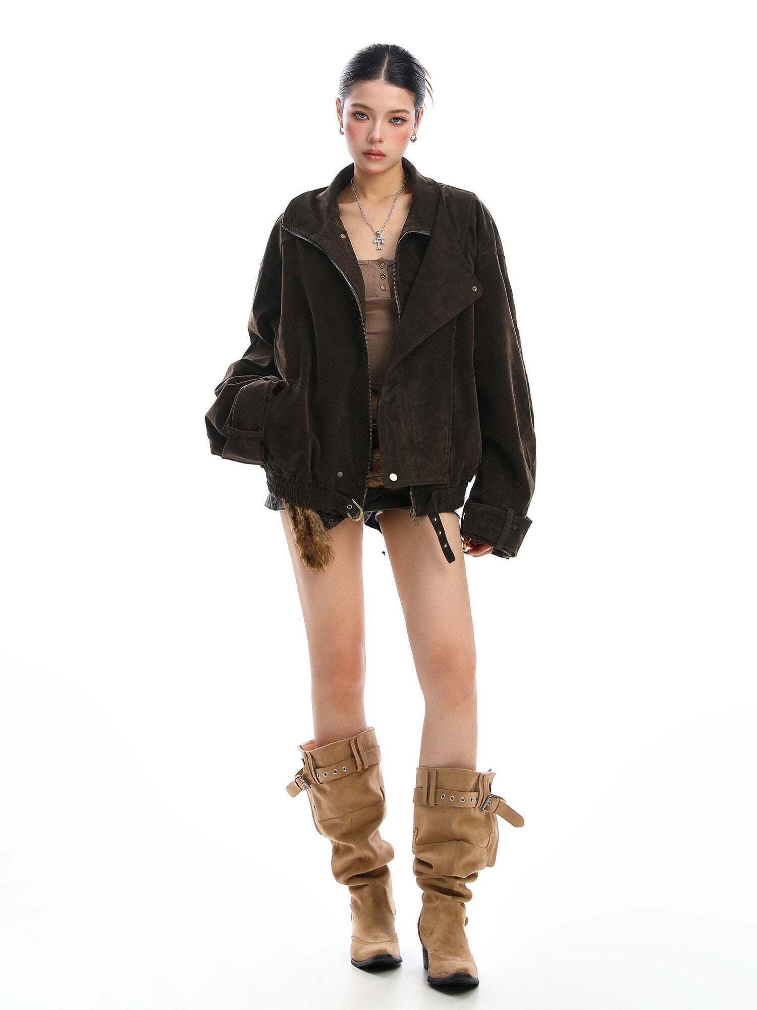 Suede Fleece Stand Collar Jacket Suede Fleece Stand Collar Jacket