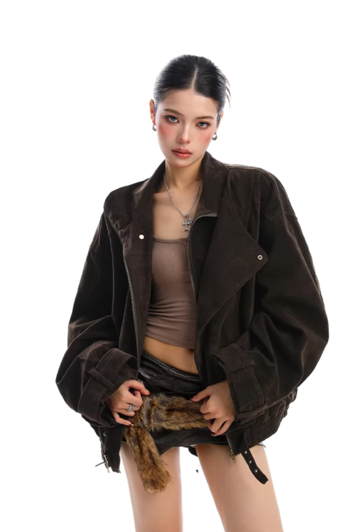 Suede Fleece Stand Collar Jacket