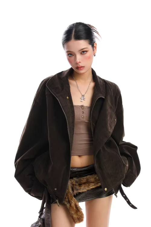 Suede Fleece Stand Collar Jacket