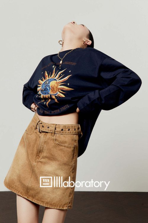 Sun Motif Long T-Shirt / Vintage Mini Skirt