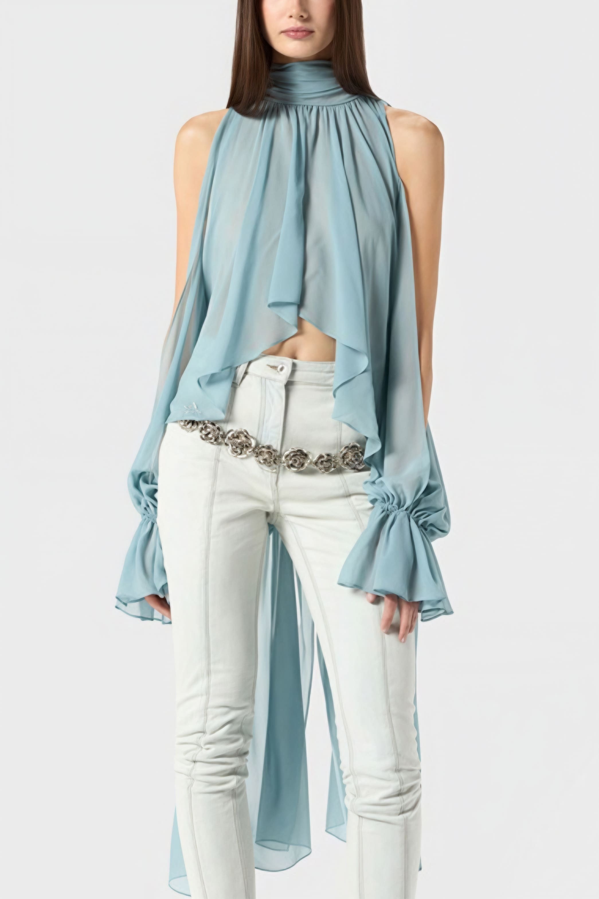 Sweet Irregular Stand Collar Loose Solid Halter Blouse Sweet Irregular Stand Collar Loose Solid Halter Blouse