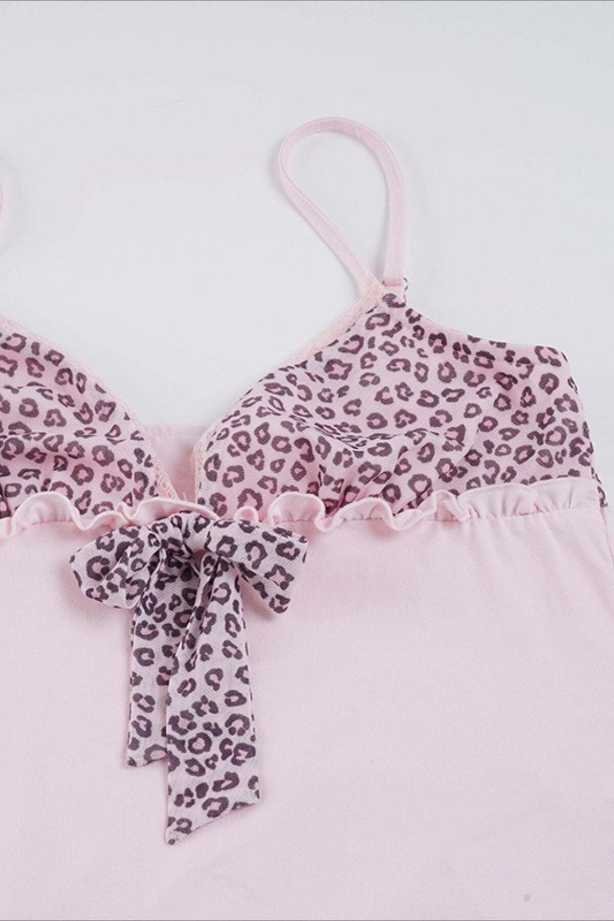 Sweet Leopard Patchwork Bow Lace Cami Top Sweet Leopard Patchwork Bow Lace Cami Top