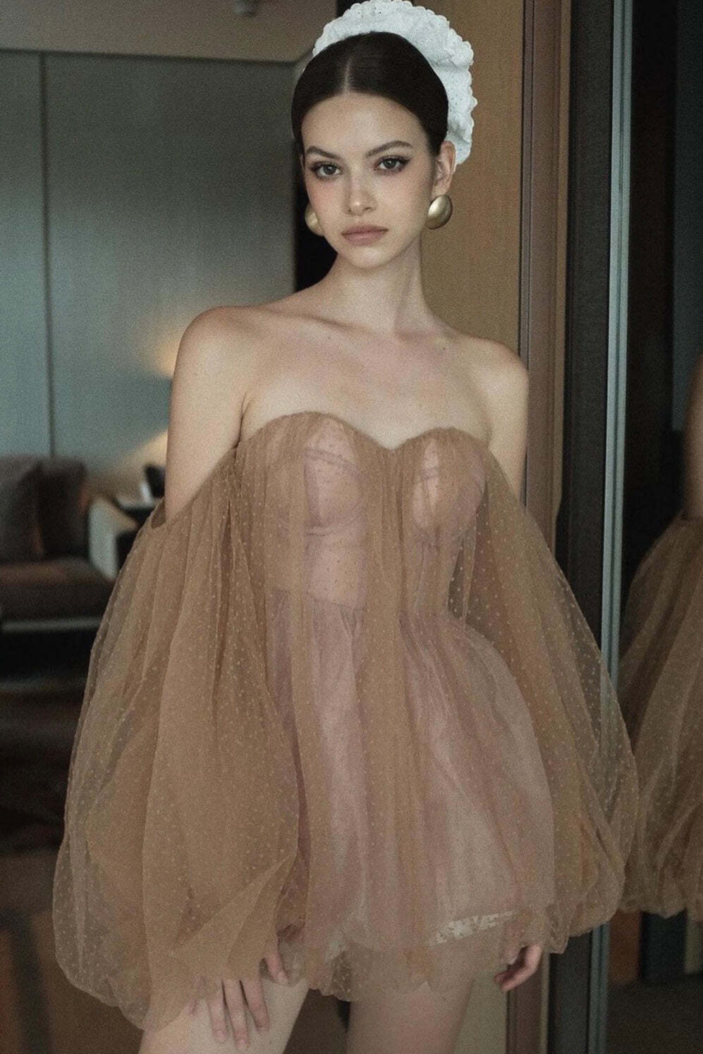 Sweet Sexy Bandeau Puff Sleeve Mini Dress